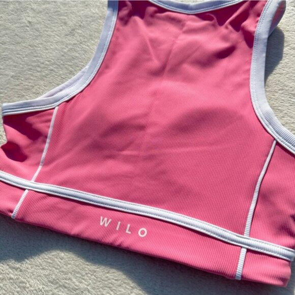 NWT Wilo the Label Ribbed High Neck Pink Sports Bra - Picture 5 of 9